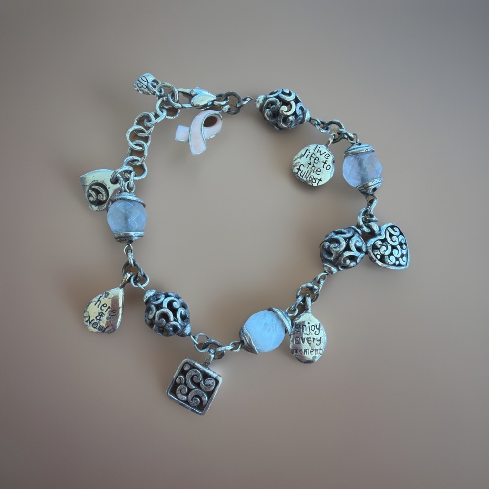 VTG Brighton 2007 Power of Pink Silver Charm Bracelet Breast Cancer Ribbon
